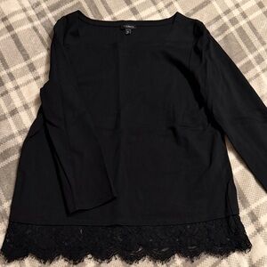 Talbots Black Blouse with Lace Hem (Size M)